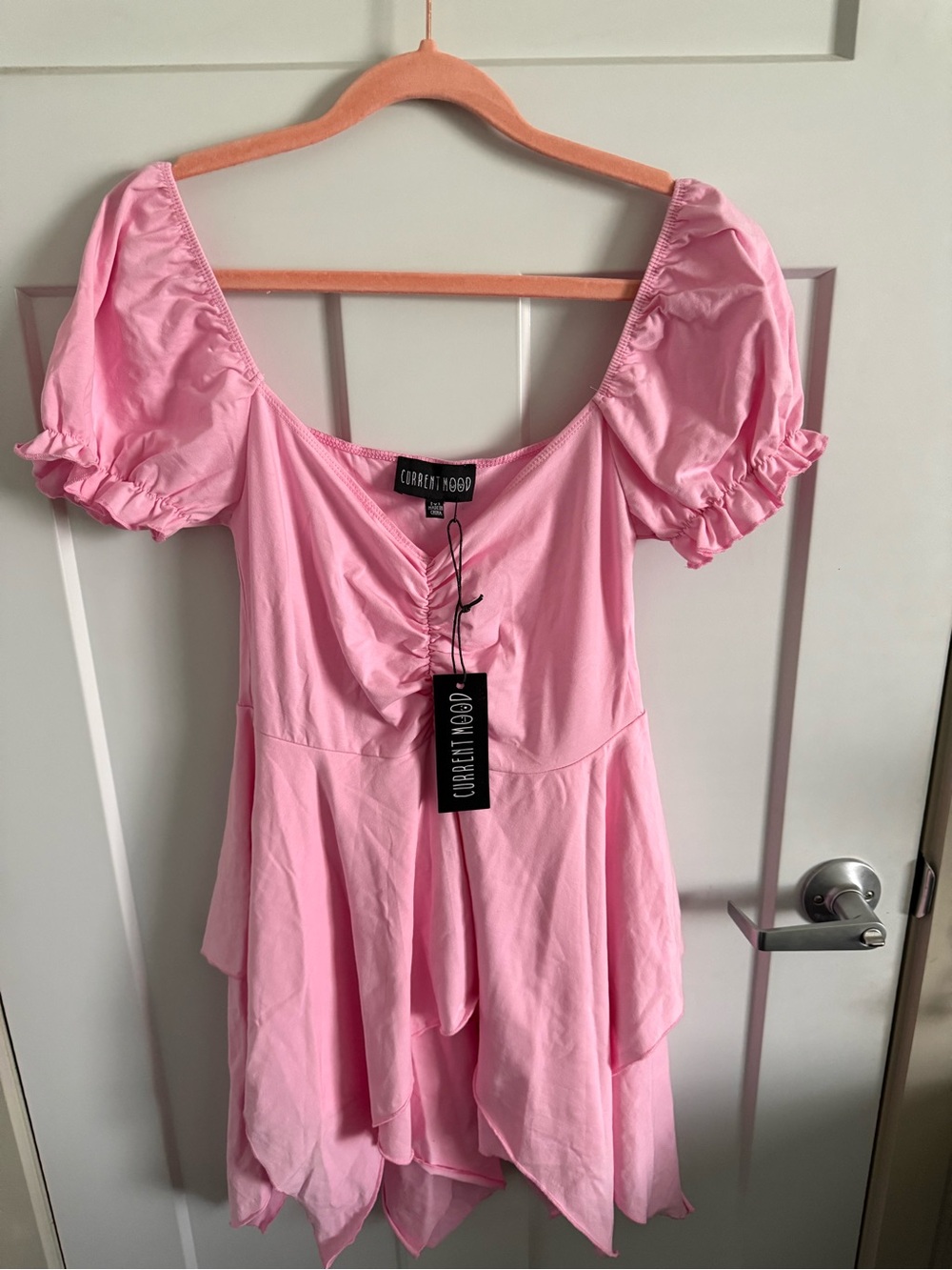 Current Mood Pink Puff-Sleeve Fairy Mini Dress